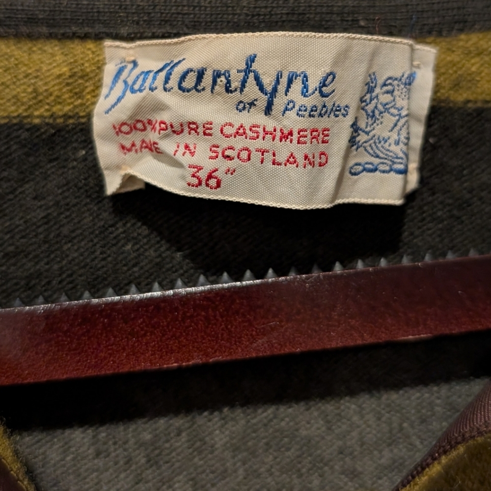 VTG Ballantyne of Peebles Cashmere Striped Cardigan Sweater Scotland 3/4 Sleeves - Picture 5 of 5